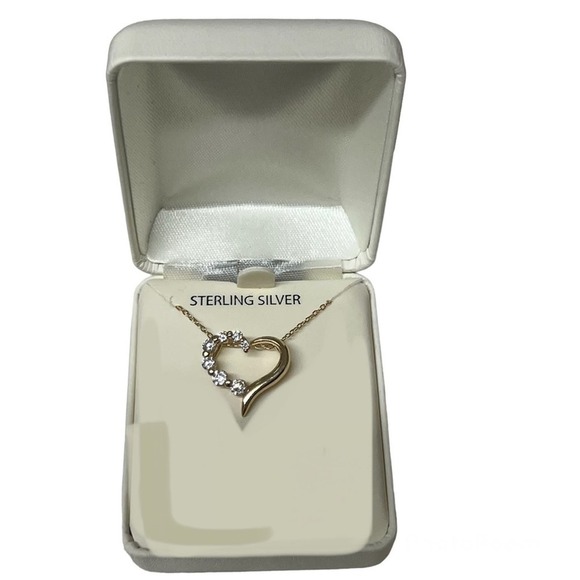 Sterling Silver 925 Plated CZ Diamond Heart Necklace - Picture 3 of 6